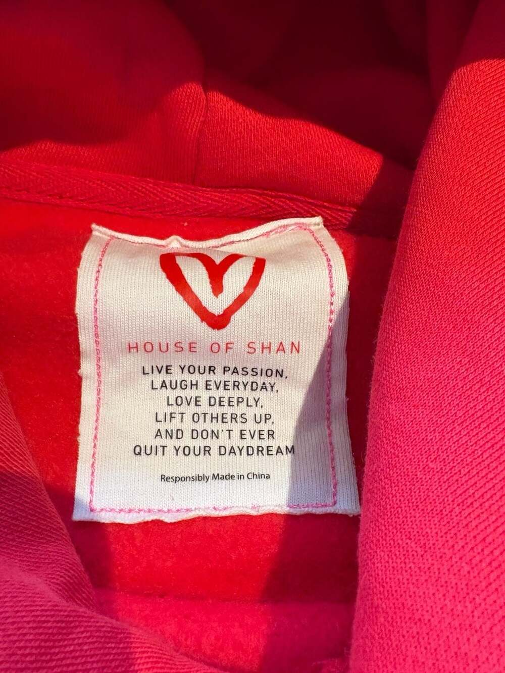 House of Shan Signature Red and Pink Heart Hoodie - Picture 5 of 7